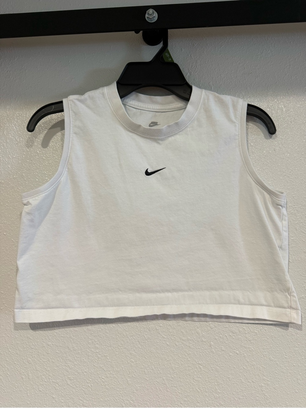 Girls Nike White Cropped Sleeveless Tank with Black Swoosh